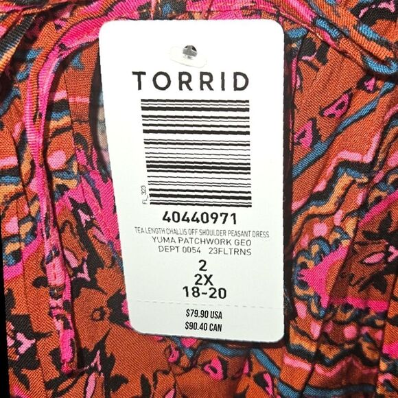 TORRID TEA LENGTH boho challis off shoulder peasent dress 2X - Picture 13 of 16